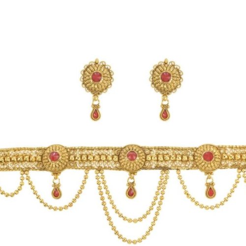 Straight Golden Beads Necklace Set