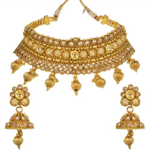 Wedding Wear Designer Golden Artificial Necklace Set