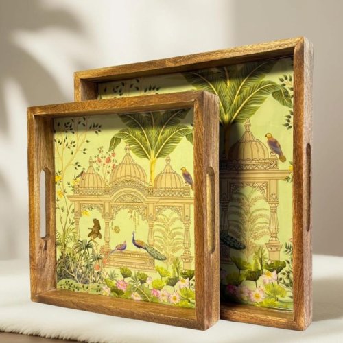 Mor Mahal Mango Wood Tray Set
