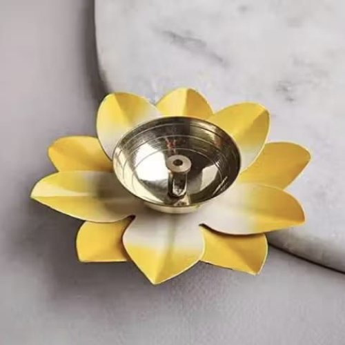 Yellow Metal Lotus Diya