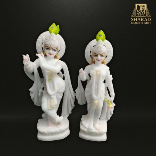 Elegant White Marble Radha Krishna Moorti