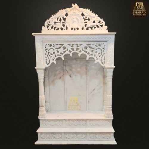 Hand Carved White Marble Temple with Intricate Jali Work