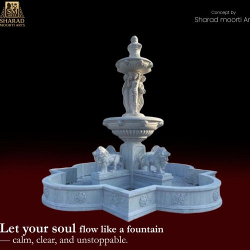 White Marble Lion Head Wall Fountain