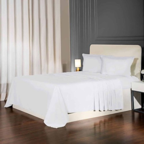 108x120 Inch My Trident White Satin Plain Cotton Bedsheet