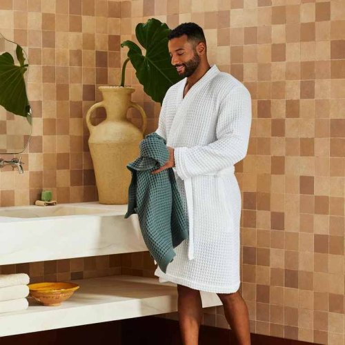 Men Plain Waffle Bath Robe