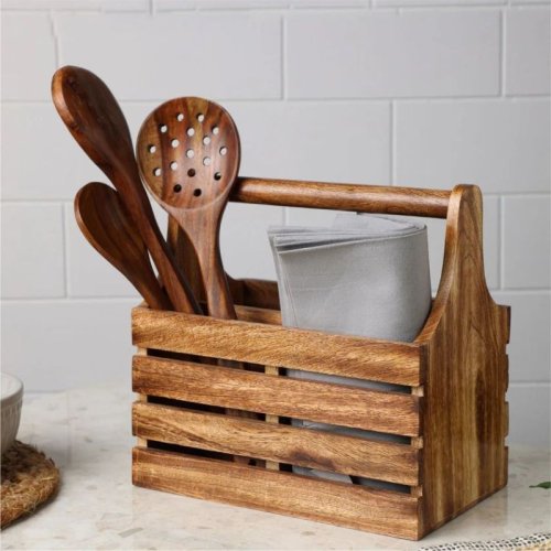Dudki 4 Compartment Wooden Cutlery Holder