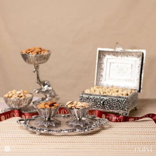 Silver Plated Dry Fruit Serving Set with Box and Tray
