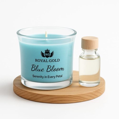 Royal Gold Blue Bloom Soy Wax Scented Jar Candle