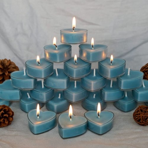 Royal Gold Blue Heart Soy Wax Tea Light Candle