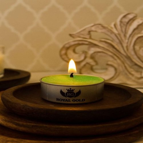 Royal Gold Green Round Aluminium Tin Tea Light Candle