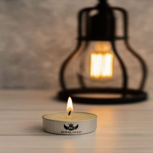 Royal Gold Light Green Round Aluminium Tin Tea Light Candle