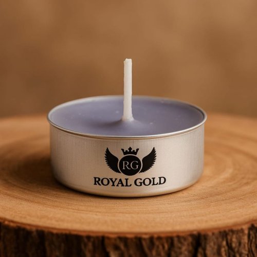 Royal Gold Light Violet Round Aluminium Tin Tea Light Candle