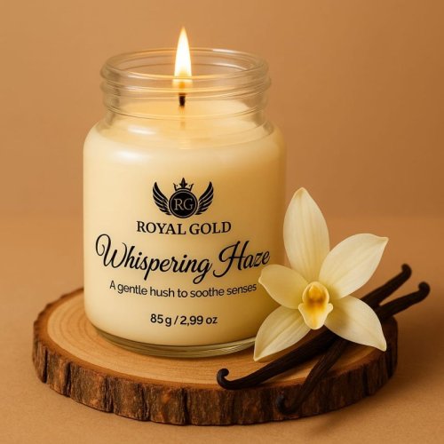 Royal Gold Whispering Haze Soy Wax Glass Jar Scented Candles