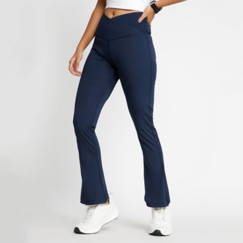 Riyu Womens Polyester Blue Fashionable High Rise Waistband Flare Pant