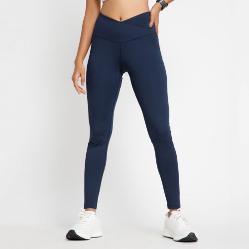 Riyu Women'S Polyester Blue High Rise Waistband Crossfit Leggings