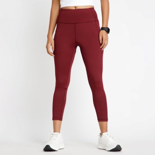 Riyu Women'S Polyester Maroon Casual High Rise Waistband Highwaisted Legging