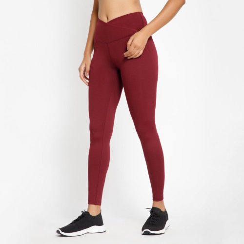Riyu Women'S Polyester Maroon High Rise Waistband Crossfit Leggings