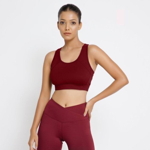 Riyu Women\'s Polyester Maroon Lightly Padded Full Coverage Sports Bra