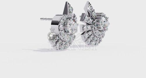 10K White Gold Burst Flower Diamond Stud Earings