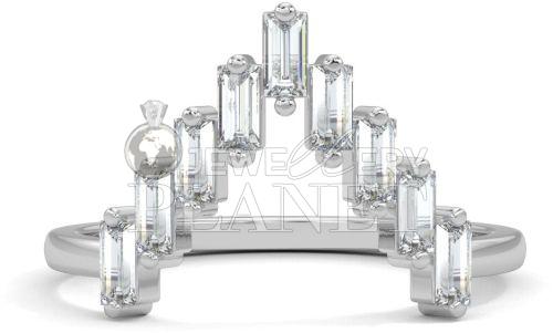 10K White Gold Chevron Baguette Diamond Ring