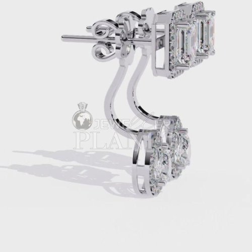 10k White Gold Curved Shape Diamond Drop Earrings