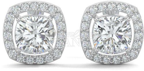 10K White Gold Cushion Halo Diamond Stud Earrings
