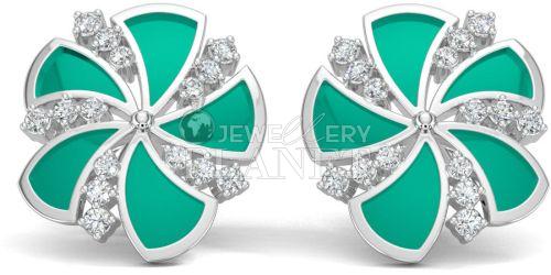 10K White Gold Diamond Fan Shape Stud Earings