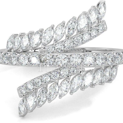 10K White Gold Fern Leaf Diamond Ring