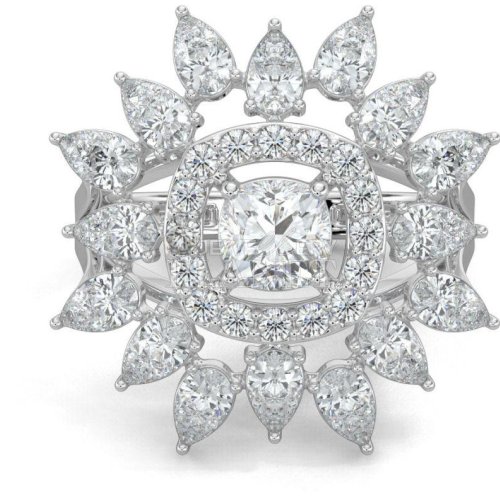 10K White Gold Floral Cluster Diamond Ring