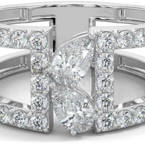 10K White Gold Pear Cut Duet Diamond Ring