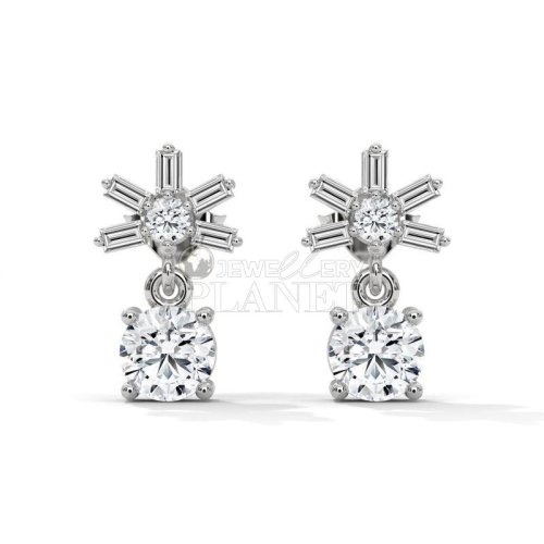 10K White Gold Round Cut Diamond Star Stud Earings