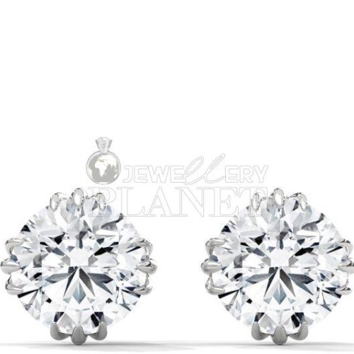 10K White Gold Round Cut Diamond Stud Earrings