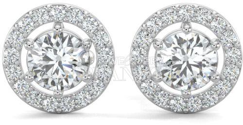 10K White Gold Round Halo Diamond Stud Earrings