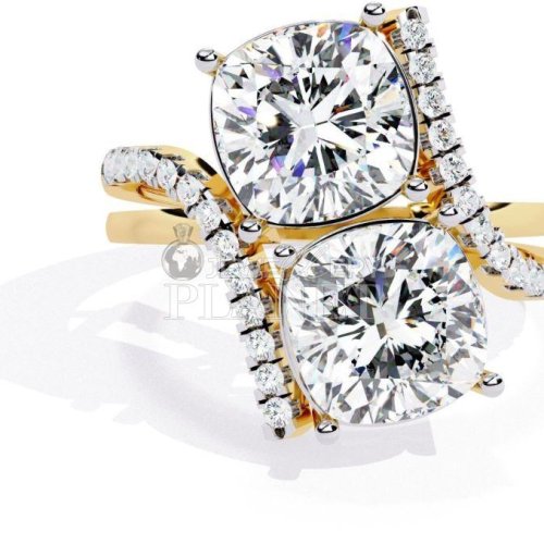 14K Cold Dual Cushion Cut Diamond Ring