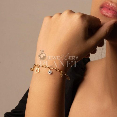 14K Gold Evil Eye Diamond Charm Bracelet
