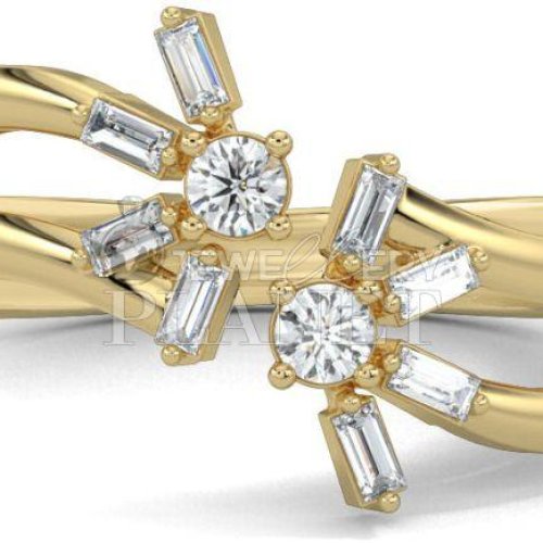 14K Gold Asymmetrical Baguette Diamond Ring