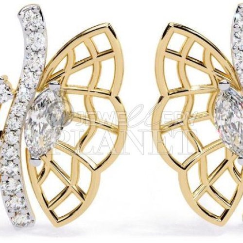 14k Gold Butterfly Shape Diamond Stud Earrings