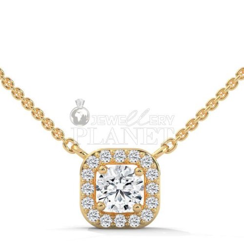 14K Gold Cushion Halo Diamond Pendant