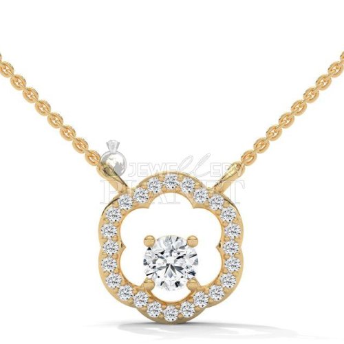 14K Gold Diamond Flower Halo Pendant