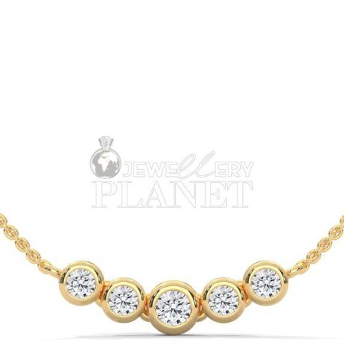 14K Gold Five Stone Diamond Bar Pendant