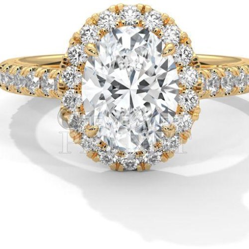 14K Gold Oval Halo Diamond Engagement Ring