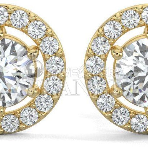 14K Gold Round Halo Diamond Stud Earrings