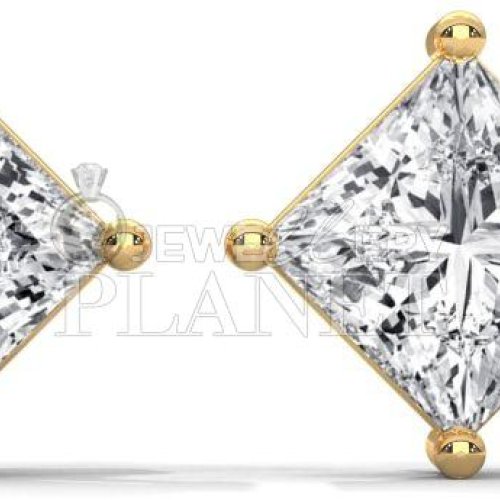 14K Gold Square Diamond Stud Earrings