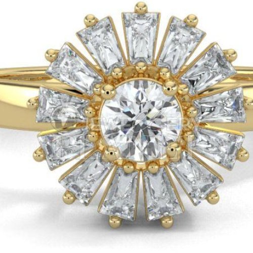 14K Gold Starburst Halo Diamond Ring
