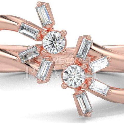 14K Rose Gold Asymmetrical Baguette Diamond Ring