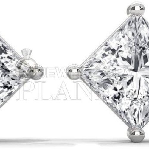 14K White Gold Square Diamond Stud Earrings