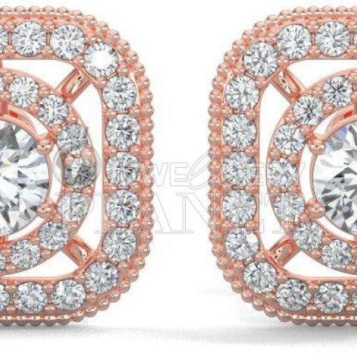 18K Rose Gold Cushion Halo Diamond Stud Earrings