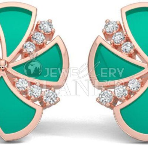 18K Rose Gold Diamond Fan Shape Stud Earings