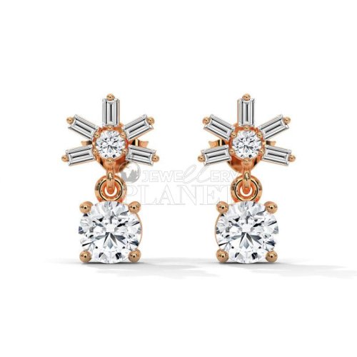 18K Rose Gold Round Cut Diamond Star Stud Earings