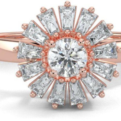 18K Rose Gold Starburst Halo Diamond Ring